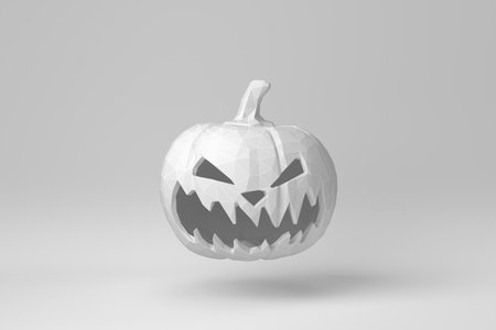 White pumpkin on a white background. polygon minimal concept. monochrome. 3D render.の写真素材