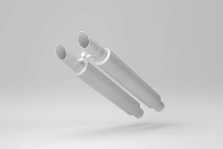 Car Exhaust Pipe on white background. minimal concept. monochrome. 3D render.の写真素材