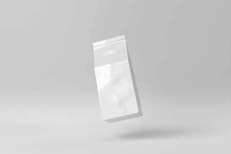 White Blank Foil Food Doy Pack on white background. minimal concept. Pouch Bag Packaging. 3D render.の写真素材