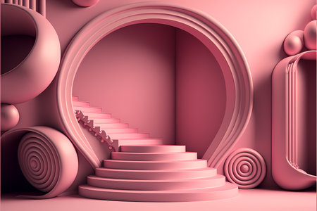 Stage podium scene for product presentation or cosmetic product presentation, on pink background 3D render.の写真素材
