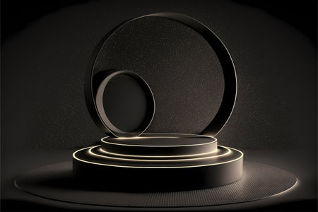 Stage podium scene for Award celebration on black background with lighting, 3D render.の写真素材