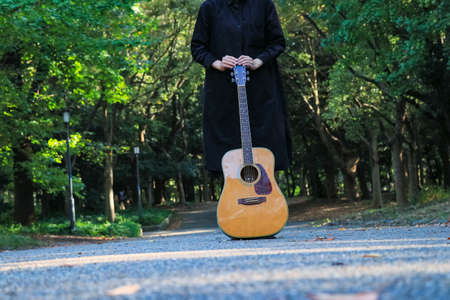 Girl with acoustic guitar Musical instrument musicの写真素材