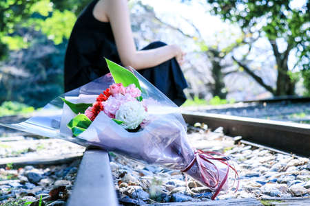 Rose bouquet and girl marriage love affairの写真素材