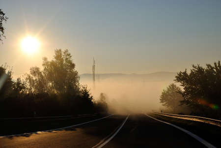 Fog on the roadの写真素材