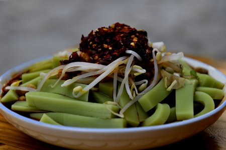 green spicy vegetable dishの写真素材