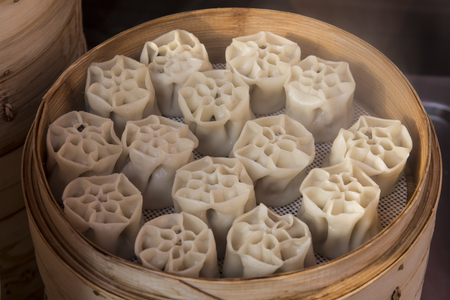 Close up of steamed dumplingsの写真素材