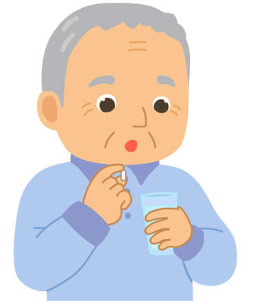 an old man who is about to take medicineのイラスト素材