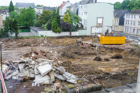 Demolition of an old office building in a city centerの写真素材