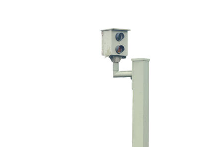 Radar control, flash, speed camera, speed camera against a white backgroundの写真素材