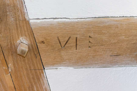 LWL-Open-Air Museum Hagen. Images courtesy of the Department of Public Relations. A pair of traditional wooden shoe so genann clogs.Close-up of half-timbered house gableMedieval house wall plastered with clay, in the barのeditorial素材