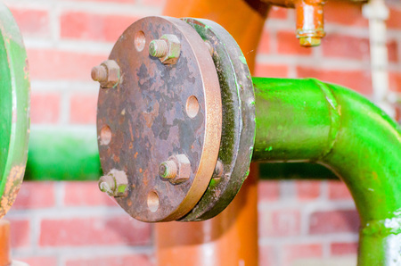 An iron pipe with blind flange.の写真素材