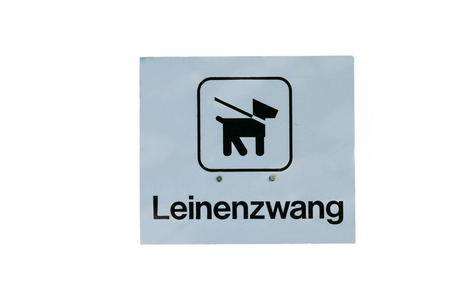 Bid sign dog on leash sign inscription leash against white background.の写真素材
