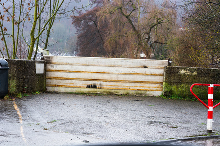 Flood control after heavy rains at the Ruhr lock in Essen Kettwig in Germany.