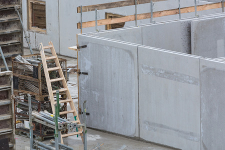 Construction of steel and concrete for the construction of an apartment building with underground parking with precast concrete walls.の写真素材