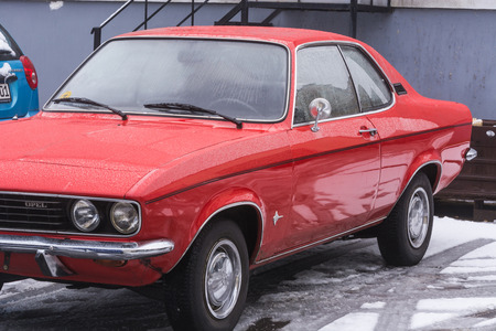 VELBERT, NRW, GERMANY - MARCH 07, 2016:Oldtimer, red Opel Manta in a public parking in Velbert, Germany.のeditorial素材