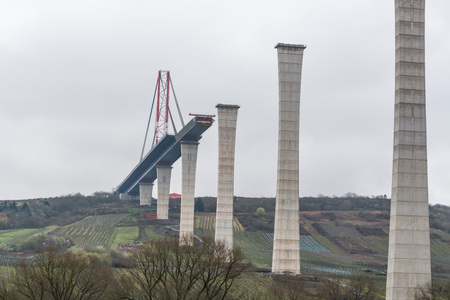 Bridge construction site, High Moselle Bridge under construction between Ürzig and Zeltingen - Rachtig seen from below.の写真素材