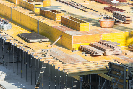 Construction here the formwork for foundations with concrete scarf boards.の写真素材