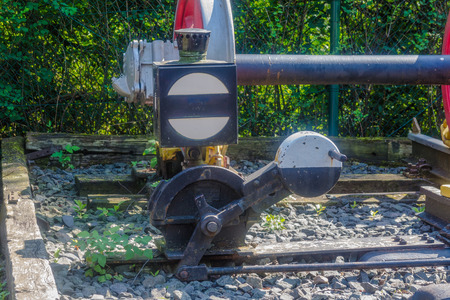 Railway, manual turnout signal with changeover mass.の写真素材