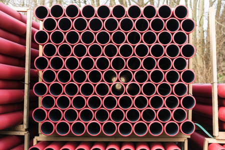 Temporary storage of various plastic pipesの写真素材