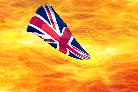 Flame spiral, fire glowing fire swirl with flag of Great Britainの写真素材