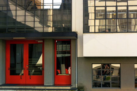 The Bauhaus in Dessau 1925 designed by the architect Walter Gropius. School buildings for design, art and architecture.の写真素材