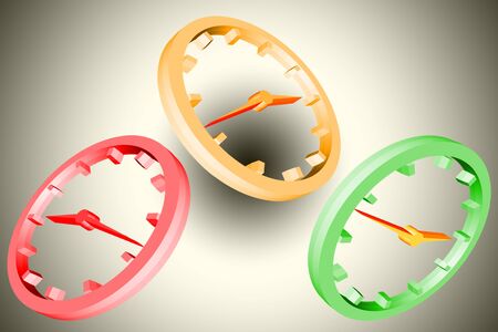 Clock with clock hands and dial, symbol in 3 D as illustration before gradient background.