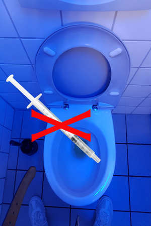 Fluorescent lamps on public toilets abstract backgroundの写真素材