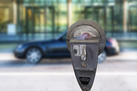 Retro parking meter with time isolated on white background.の写真素材