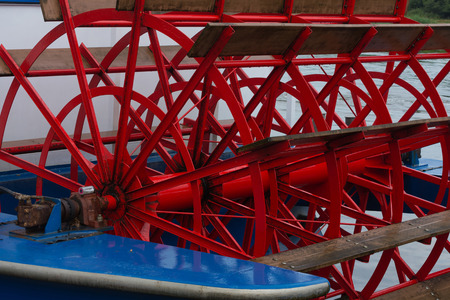 Historic paddle steamer in the harbor of Prerow Prerow, Strom, Fishland, Mecklenburg-Vorpommern, Baltic Sea, Germany, Europeの写真素材