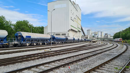 Transport by rail: Freight station in WÃ¼lfrath at the limestone worksの写真素材