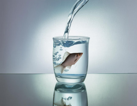 Environmental pollution sea of water, fish in bottle message in a bottle,の写真素材