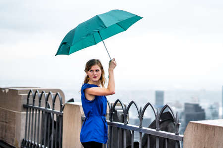 Top of the rock observation desk in rainy day before sunset , Manhattan , New york city , United States of America - September 1 , 2018のeditorial素材