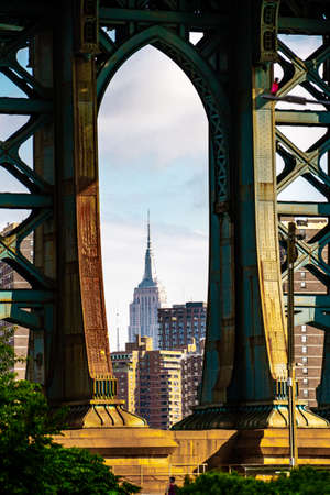 Photography spots in Dumbo with a view of Manhattan bridge , New york city , United States of America - September 2 , 2018のeditorial素材