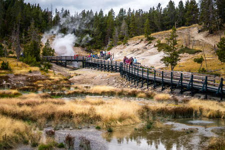 The landscape nature and world famous geyser in Yellowstone national park in Wyoming , United States of Americaのeditorial素材