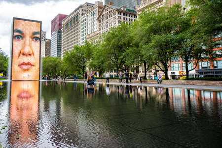 The famous Crown fountain near Millenium park in Chicago , Illinois , United States of America - September 8 , 2018のeditorial素材