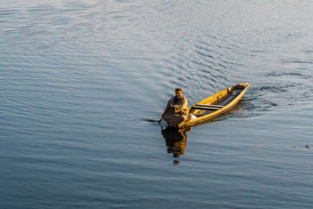 The boats in Dal lake near the center of Srinagar during winter  , Srinagar , Kashmir , Indiaのeditorial素材