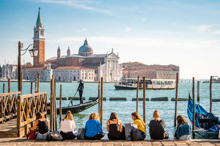 View of Piazza San Marco and St.mark basilica. The main square and landmarks in Venice at noon before autumn season, Venice, Italyのeditorial素材