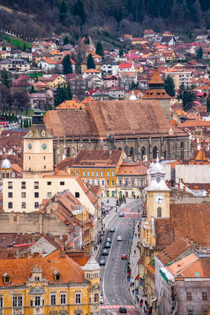 View of  Brasov from Straja Hill Fortress  in the afternoon during spring season . One of the most  famous  fortress and panoramic view points in Brasovのeditorial素材