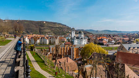 The old town of Sighisoara in the afternoon during spring season . One of the most beautiful cityのeditorial素材