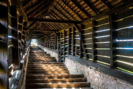 Scara acoperita in the old town of Sighisoara late  afternoon during spring season . One of the most beautiful cityのeditorial素材