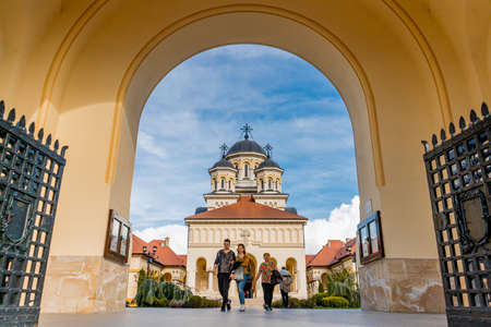 The Citadel Alba-Carolina with star-shaped fortress located in Alba Iulia . One of the most famous places of the country in the evening during Spring season locate in Alba Iulia, Romaniaのeditorial素材