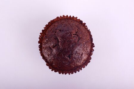 chocolate muffin cake on a gray background top view.の写真素材