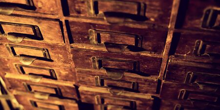 Old wooden wardrobe with small drawers for storing letters, vintage retro-safe, exclusive 19th century handmade mini-wardrobe.の写真素材