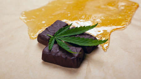 chocolate candy with cannabis wax,recreational drugs from marijuana in sweets.の写真素材
