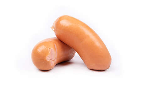 2 thick sausages isolated on white background.の写真素材