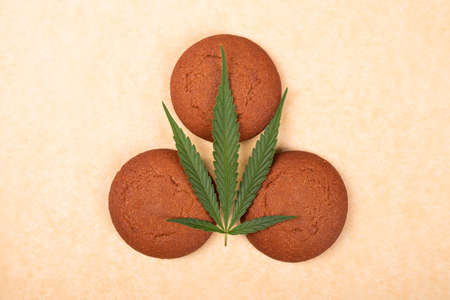 cannabis cookie, marijuana sweets close up .の写真素材