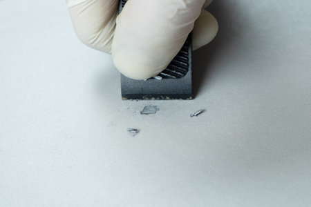 restoration of wooden surfaces,sealing scratches and chips,master wipes the work surface close-up