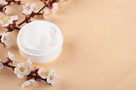 beauty skin care, white hand cream and green grass background with copy spaceの写真素材