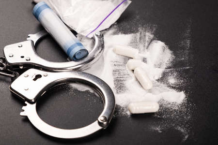 detention of a salt drug dealer, arrest for selling white drugs.の写真素材