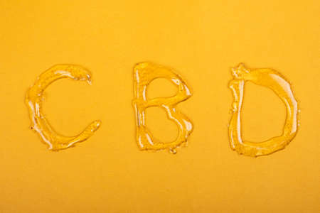 Medical Cannabis wax CBD lettering, concentrate dab with marijuana.の写真素材